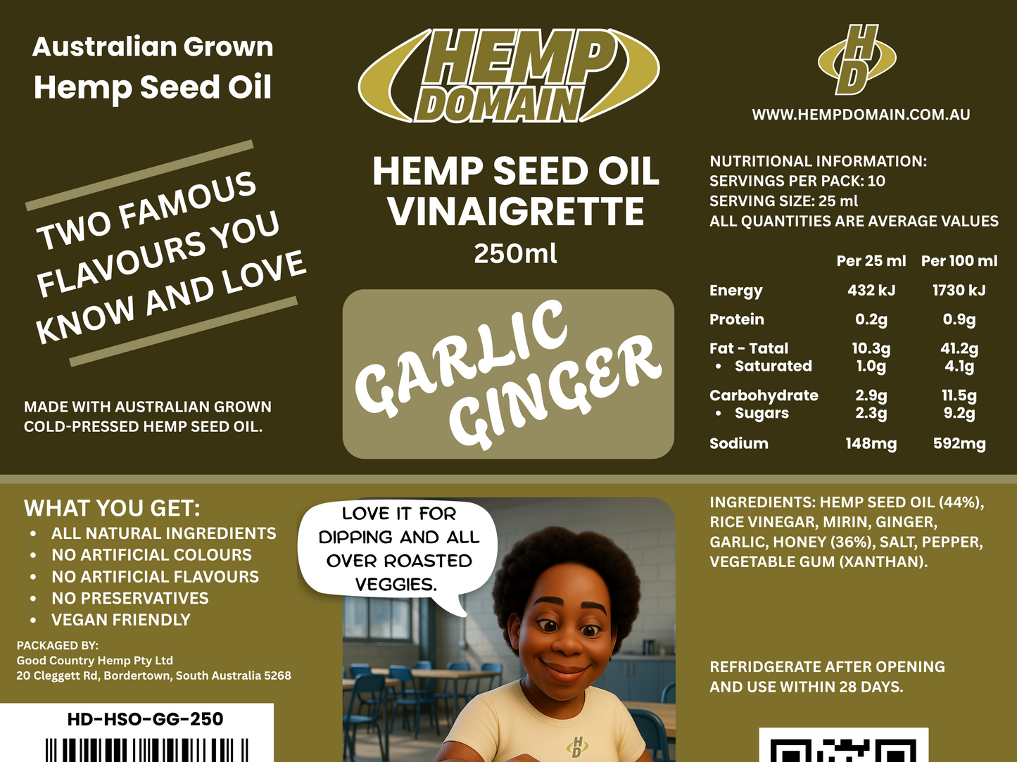 Hemp Domain - Hemp Seed Oil - Garlic Ginger Vinaigrette - 250ml