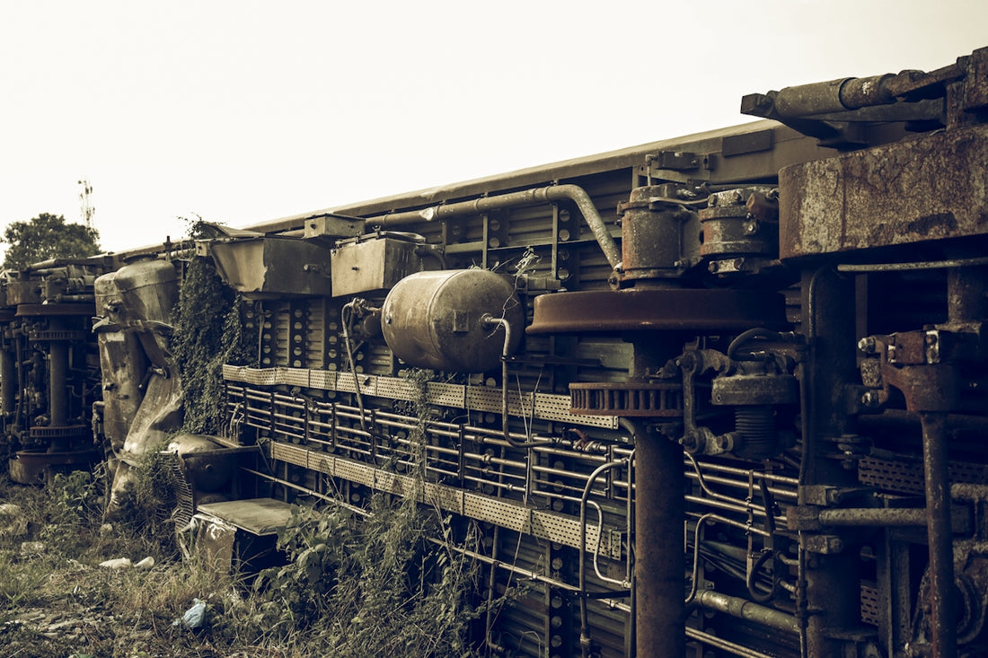 Old, rusty industrial machinery reveals decay.