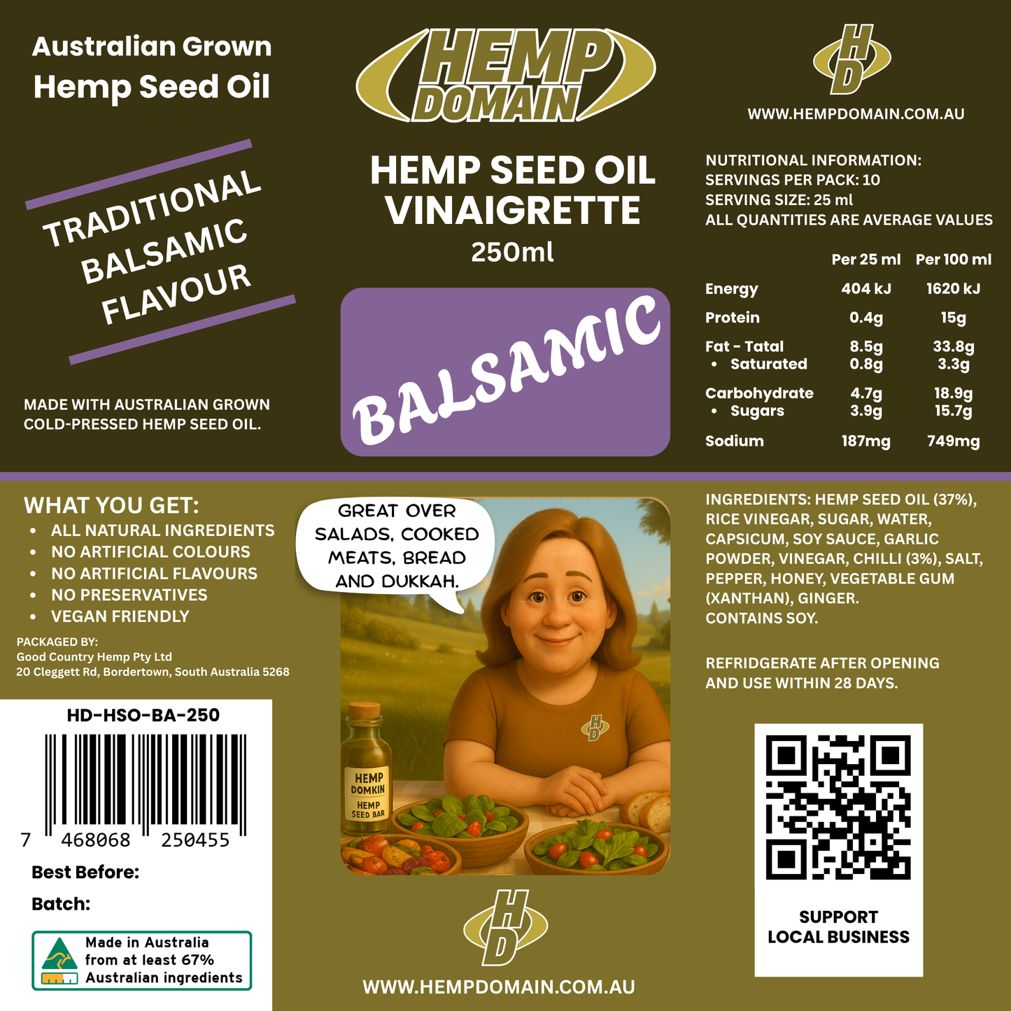 Hemp Domain - Hemp Seed Oil - Balsamic Vinaigrette - 250ml