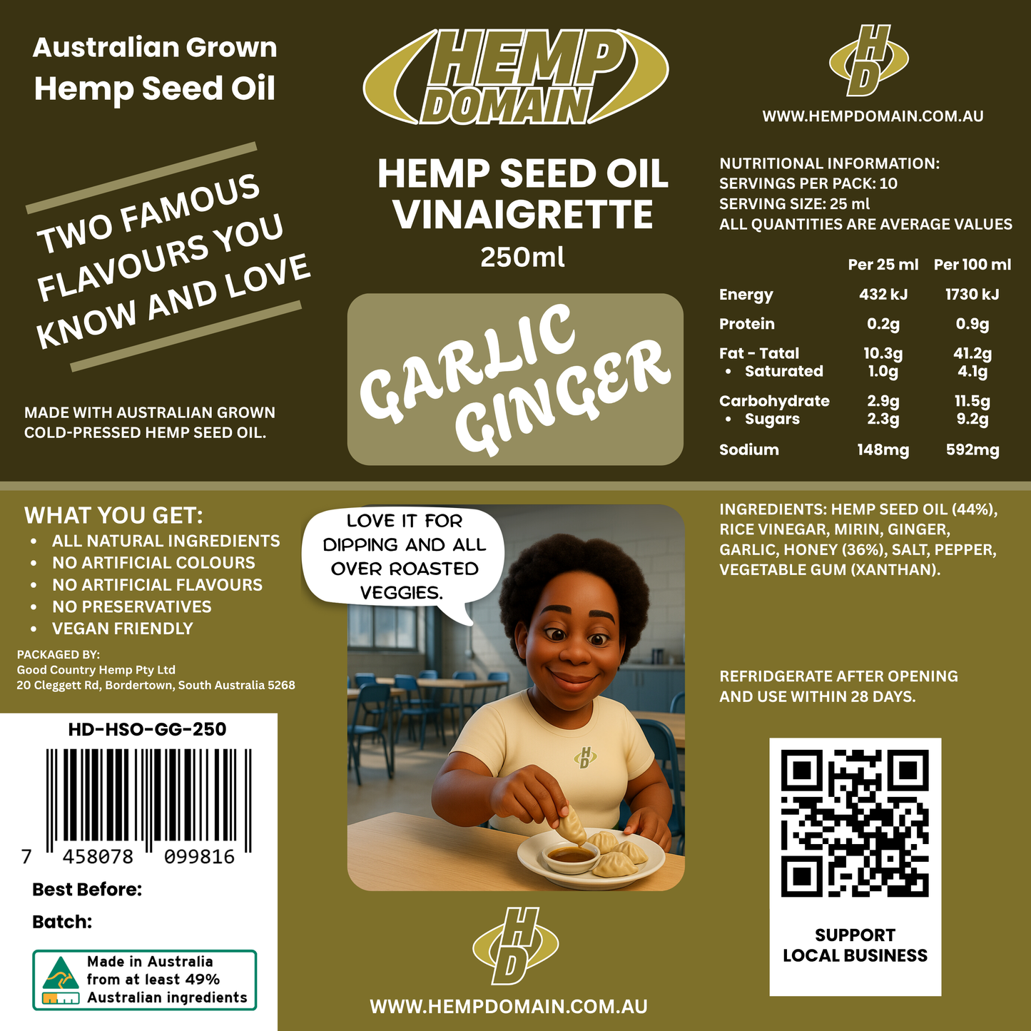 Hemp Domain - Hemp Seed Oil - Garlic Ginger Vinaigrette - 250ml